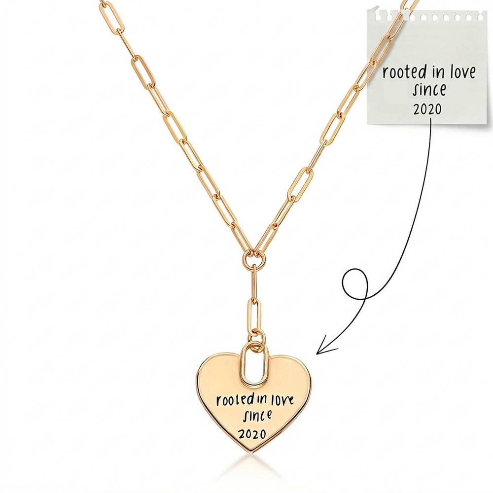 Custom Handwriting Necklace -  Engraved Heart Paperclip Necklace in Gold Plating