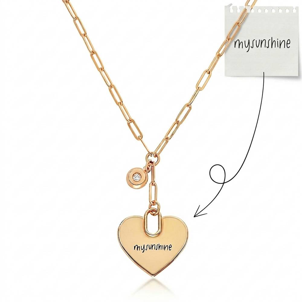 Handwriting Necklace -  Personalized  Heart Paperclip Necklace in Gold Plating with Diamonds