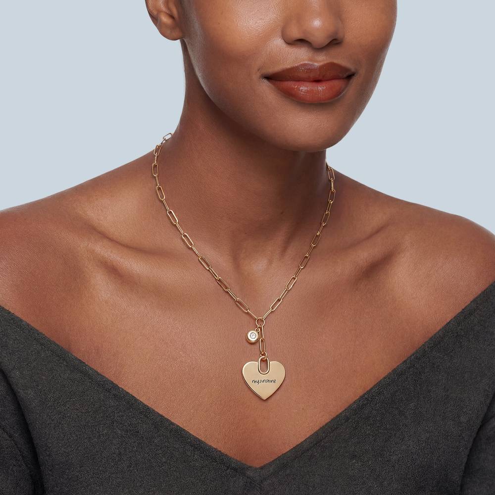 Handwriting Necklace -  Personalized  Heart Paperclip Necklace in Gold Plating with Diamonds
