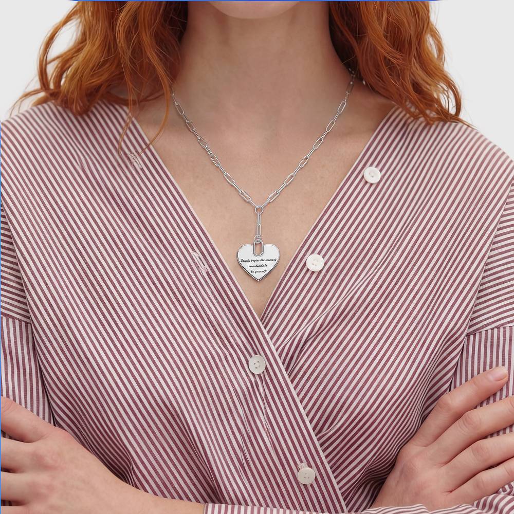 Handwriting Necklace -  Engraved Heart Paperclip Necklace in Silver