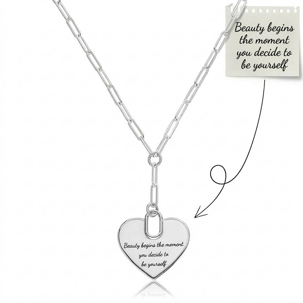 Handwriting Necklace -  Engraved Heart Paperclip Necklace in Silver
