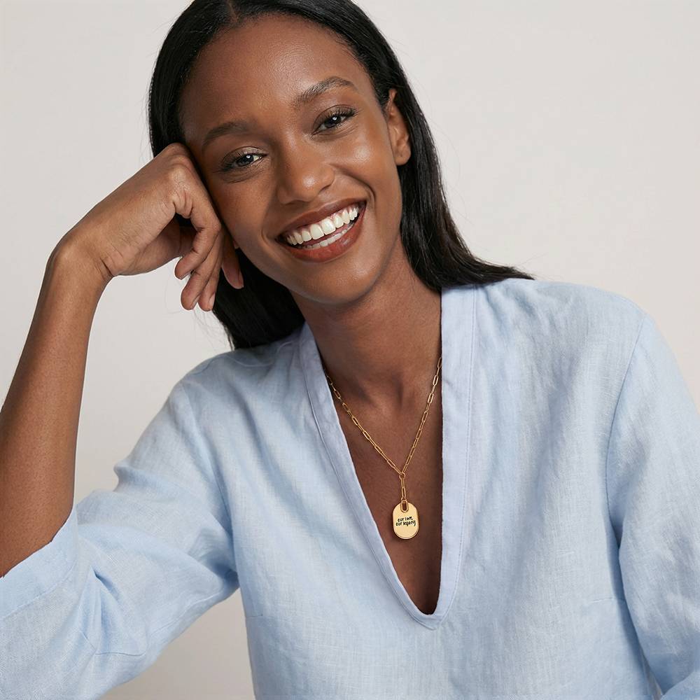 Handwriting Necklace - Personalized Oval Pendant Paperclip Necklace in Gold Plating