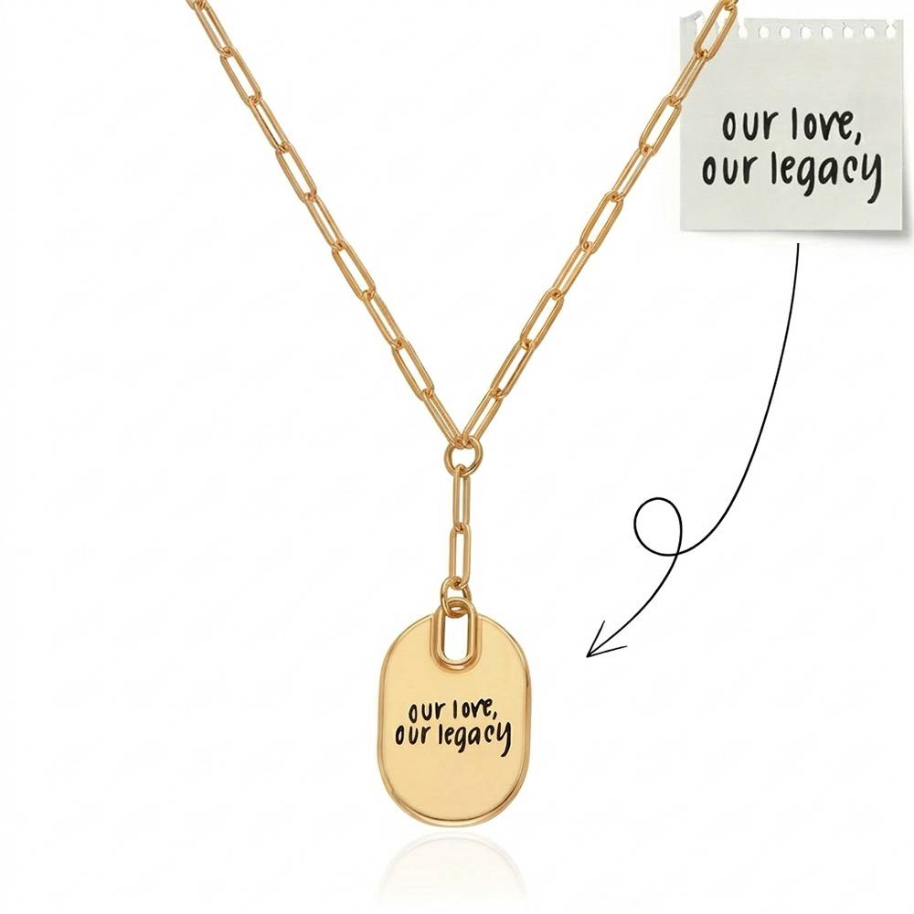 Handwriting Necklace - Personalized Oval Pendant Paperclip Necklace in Gold Plating