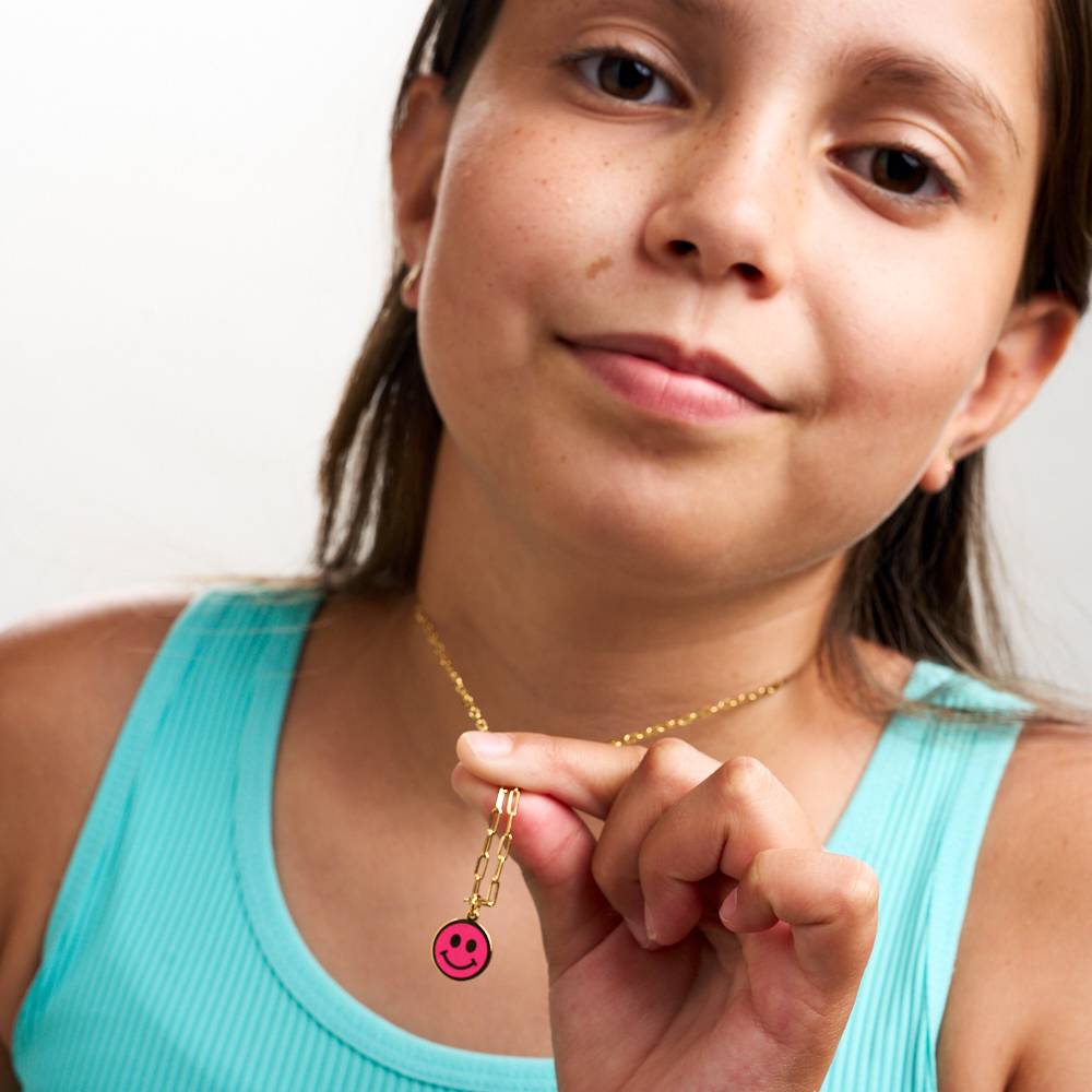 Happy Enamel Pendant Necklace in 18K Gold Plating
