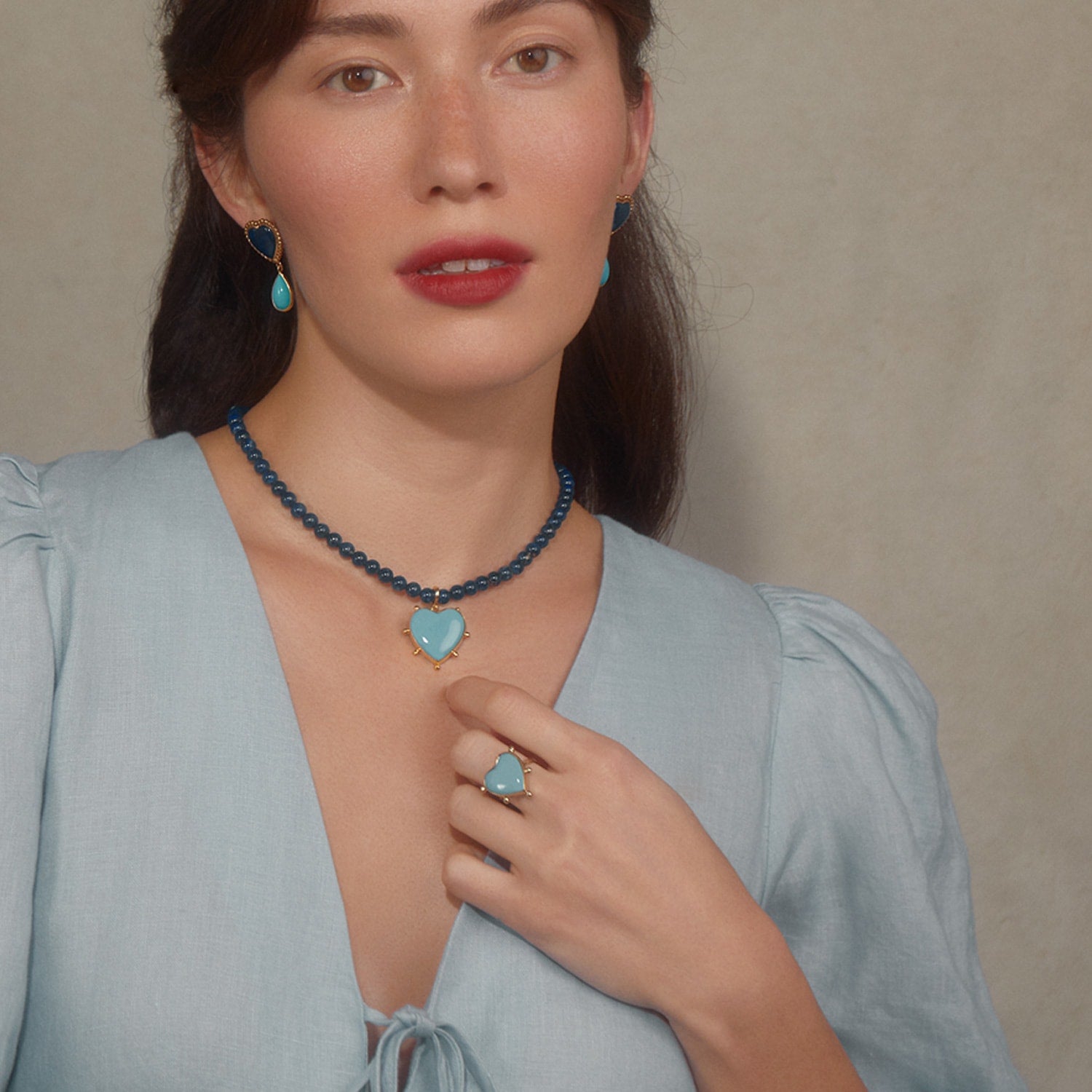 Happy Heart Sky Blue Porcelain Stacking Ring