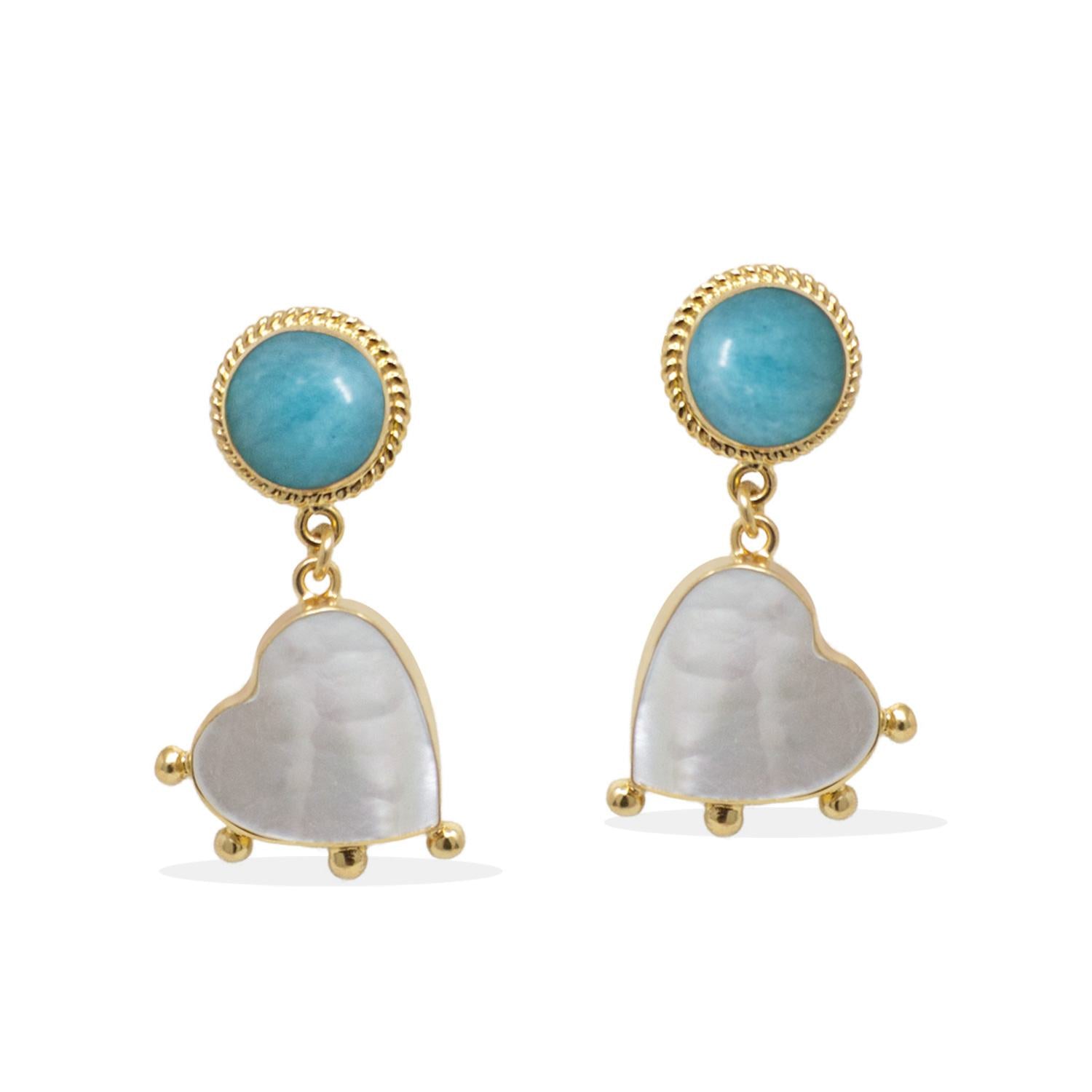 Happy Hearts Earrings With Amazonite And Pearls