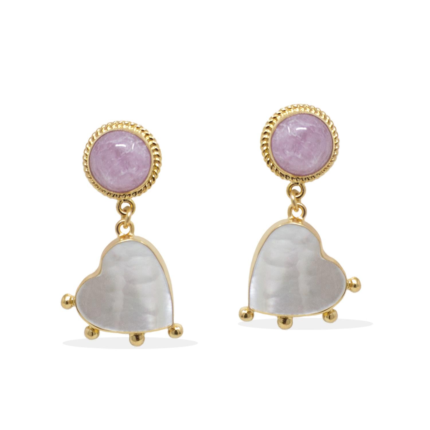 Happy Hearts Earrings With Kunzite And Pearls