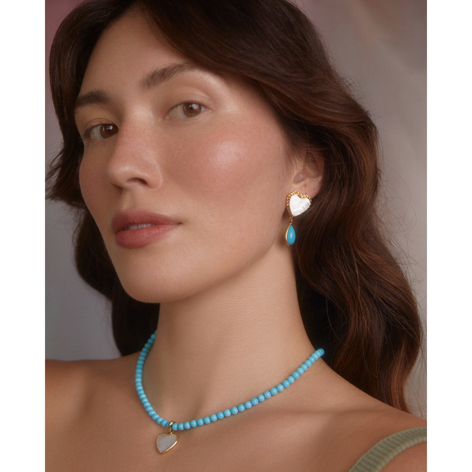 Happy Hearts Pearl And Turquoise Earrings