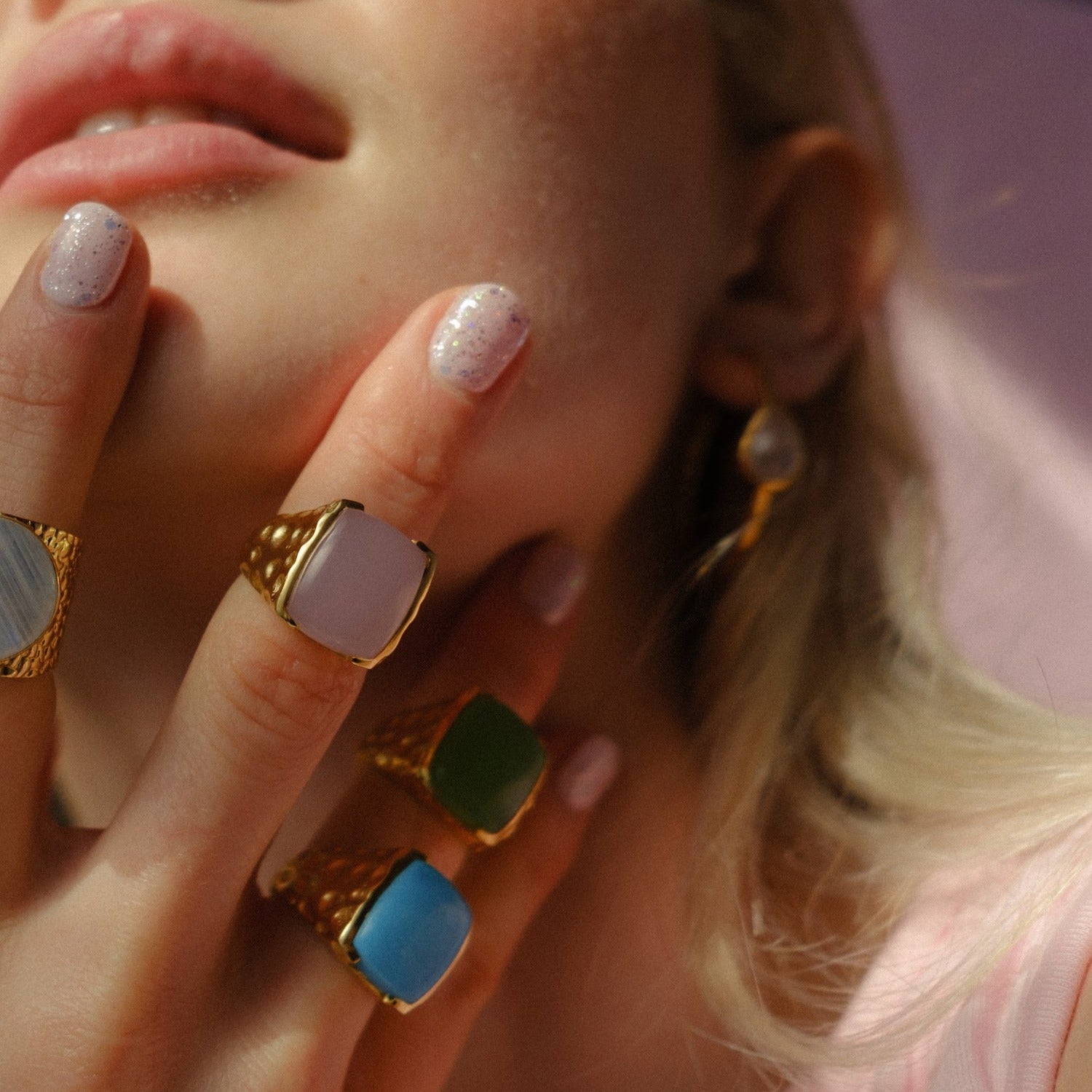 Happy' Rose Quartz Gemstone Gold Ring