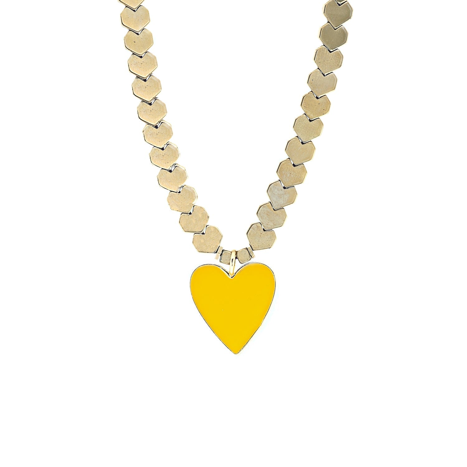 Happy Yellow Heart Beaded Necklace - Yellow