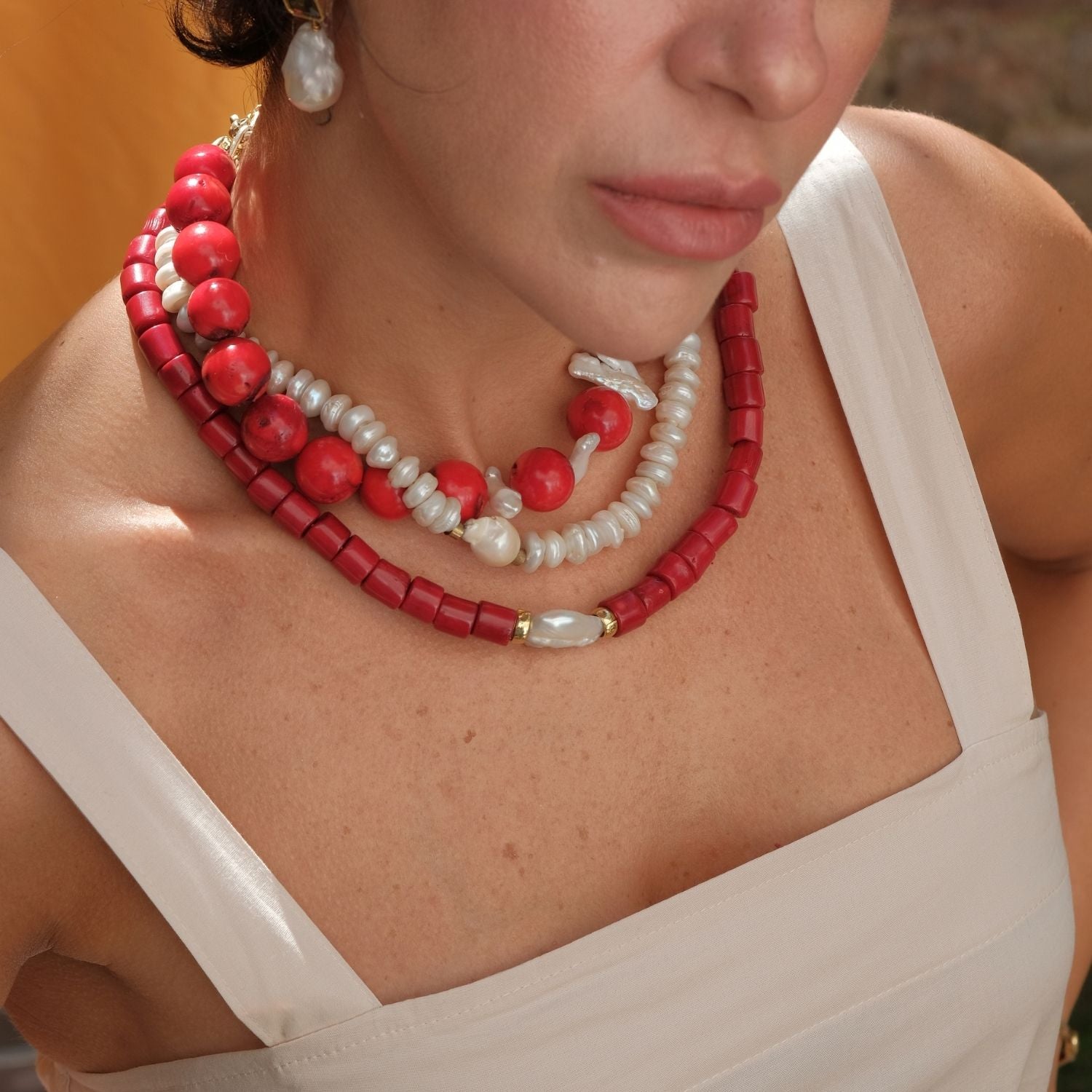 Harmonia Baroque Pearl Red Coral Necklace
