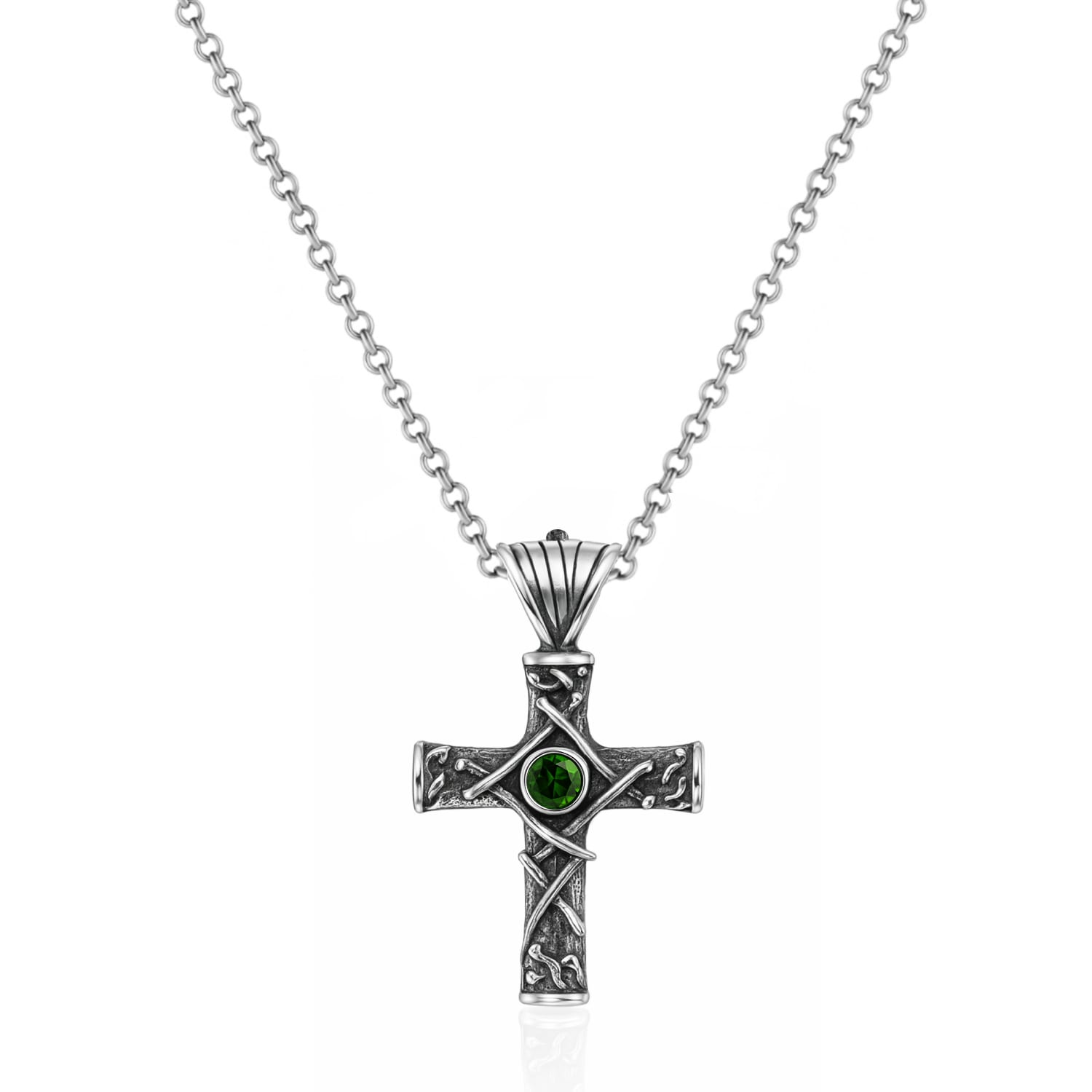 Harmony Cross Necklace With Emerald In Sterling Silver - Elegant Jewelry For Women