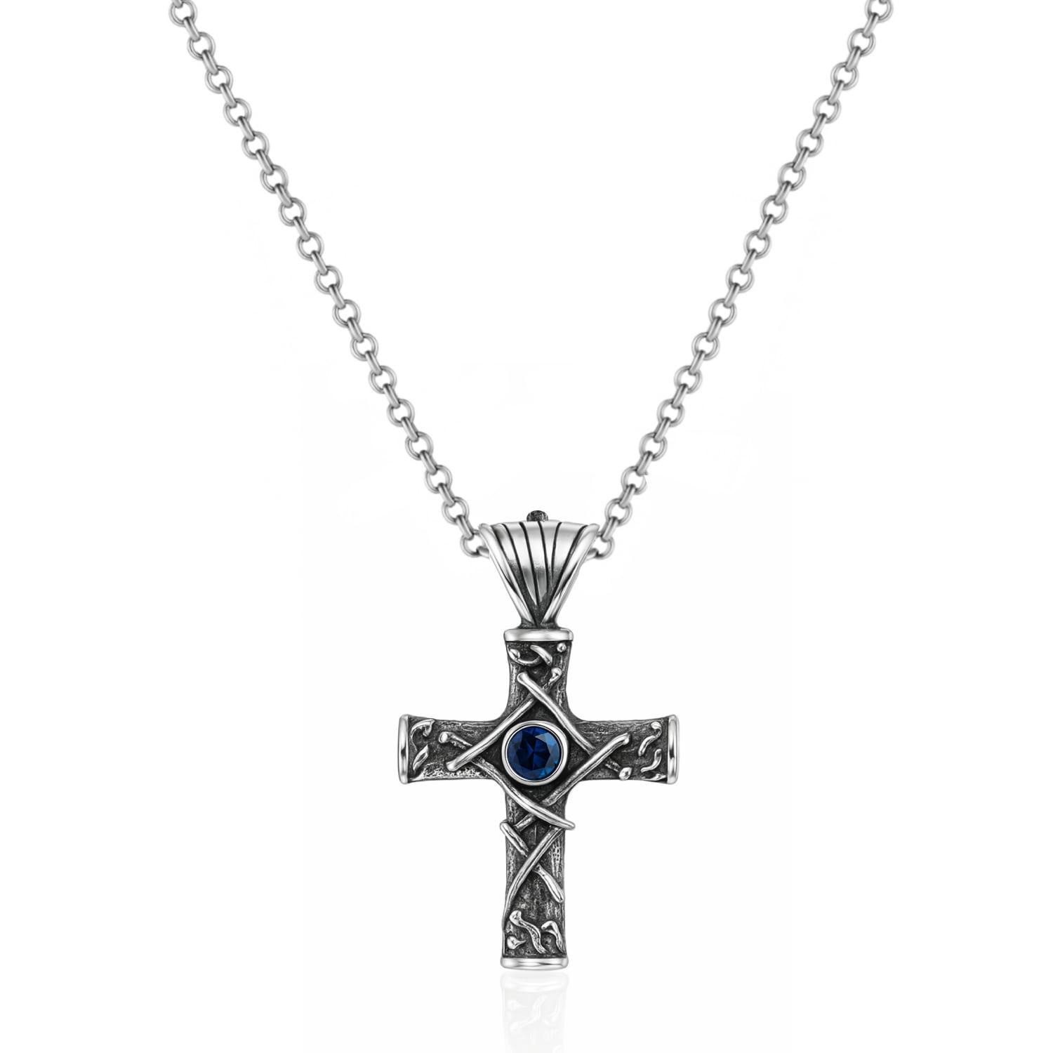 Harmony Cross Necklace With Sapphire In Sterling Silver - Elegant Jewelry For Women