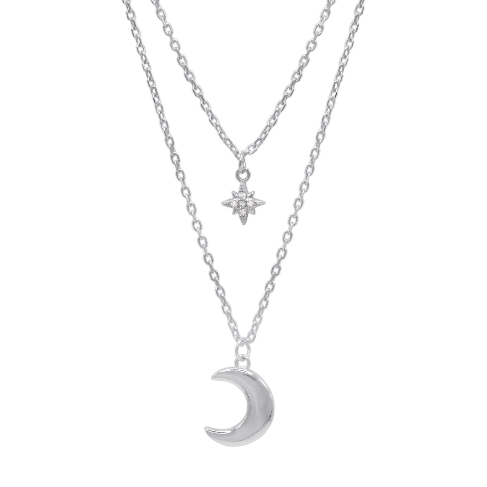 Harper Moon & Star Charm Necklace | Sterling Silver