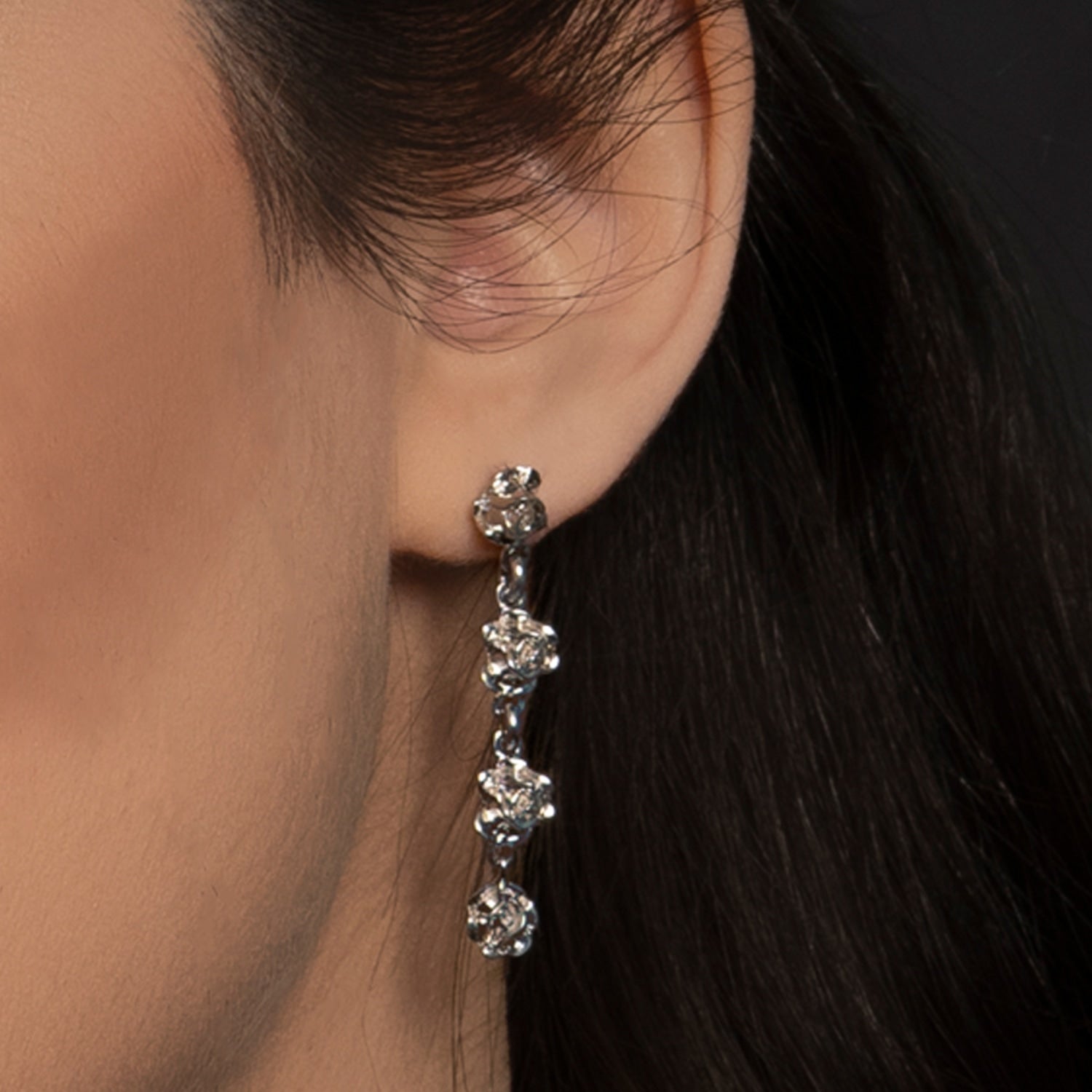 Dangle Rose Earrings In Sterling Silver - Romantic And Artisanal - Jewellery For Women