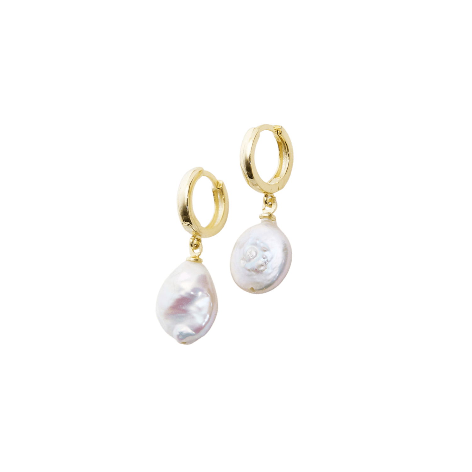 Treated Freshwater Cultured Drop Baroque Pearl Earrings Sterling Silver - Gold