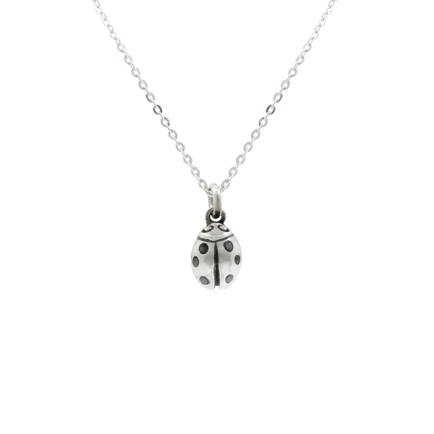 Ladybird Black Diamond Necklace – Silver - Wings Closed