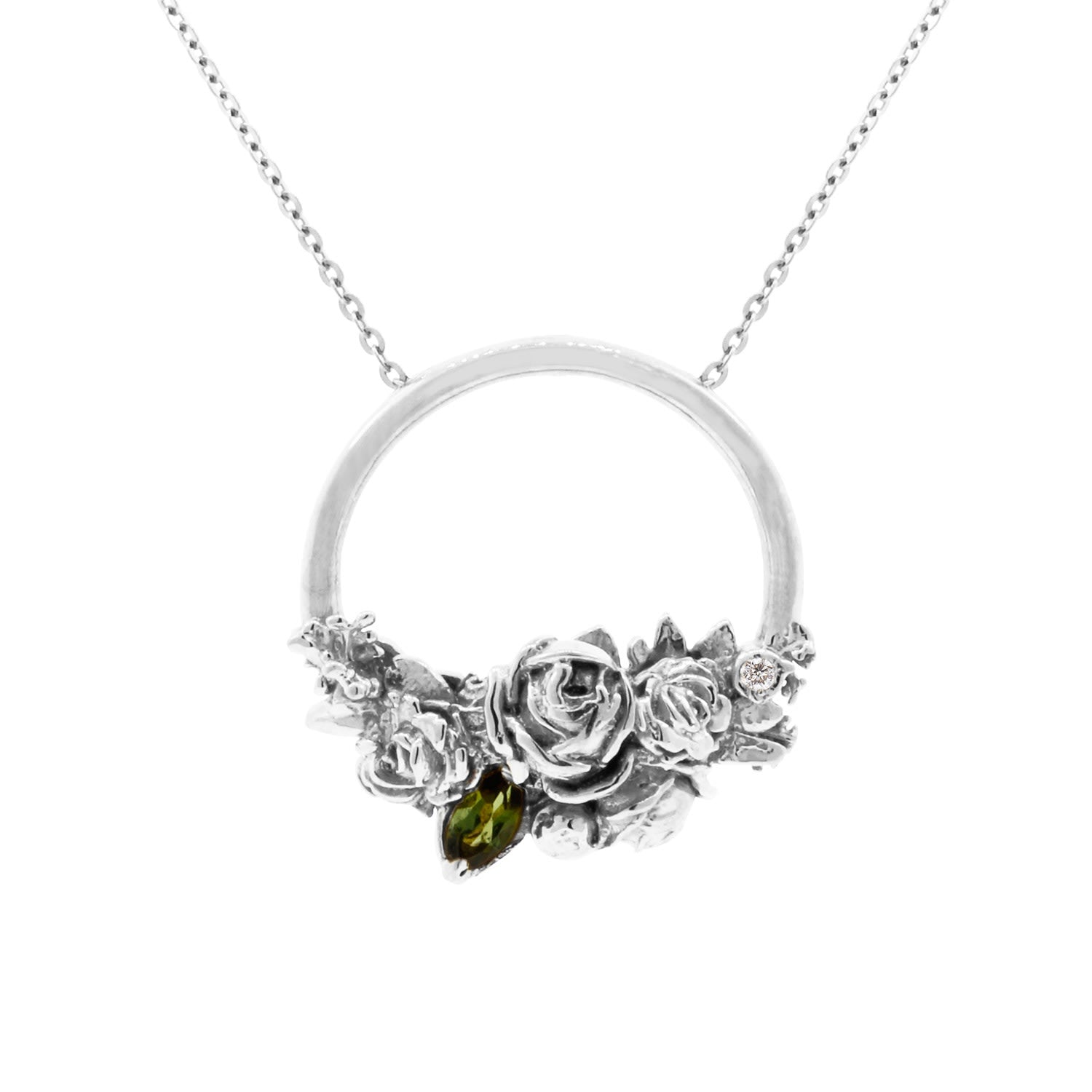 Rose Halo Diamond & Tourmaline Necklace – Silver