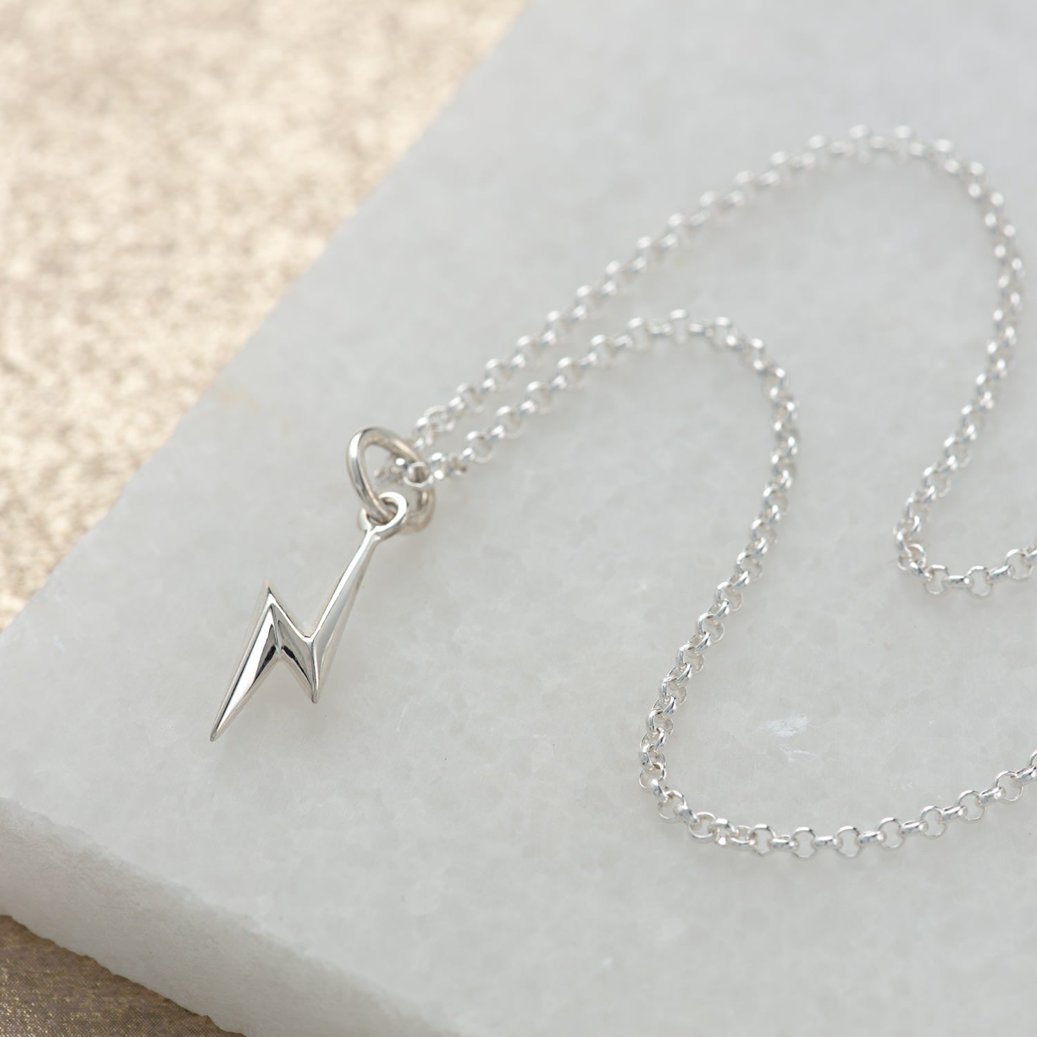 Silver Lightning Bolt Charm Necklace