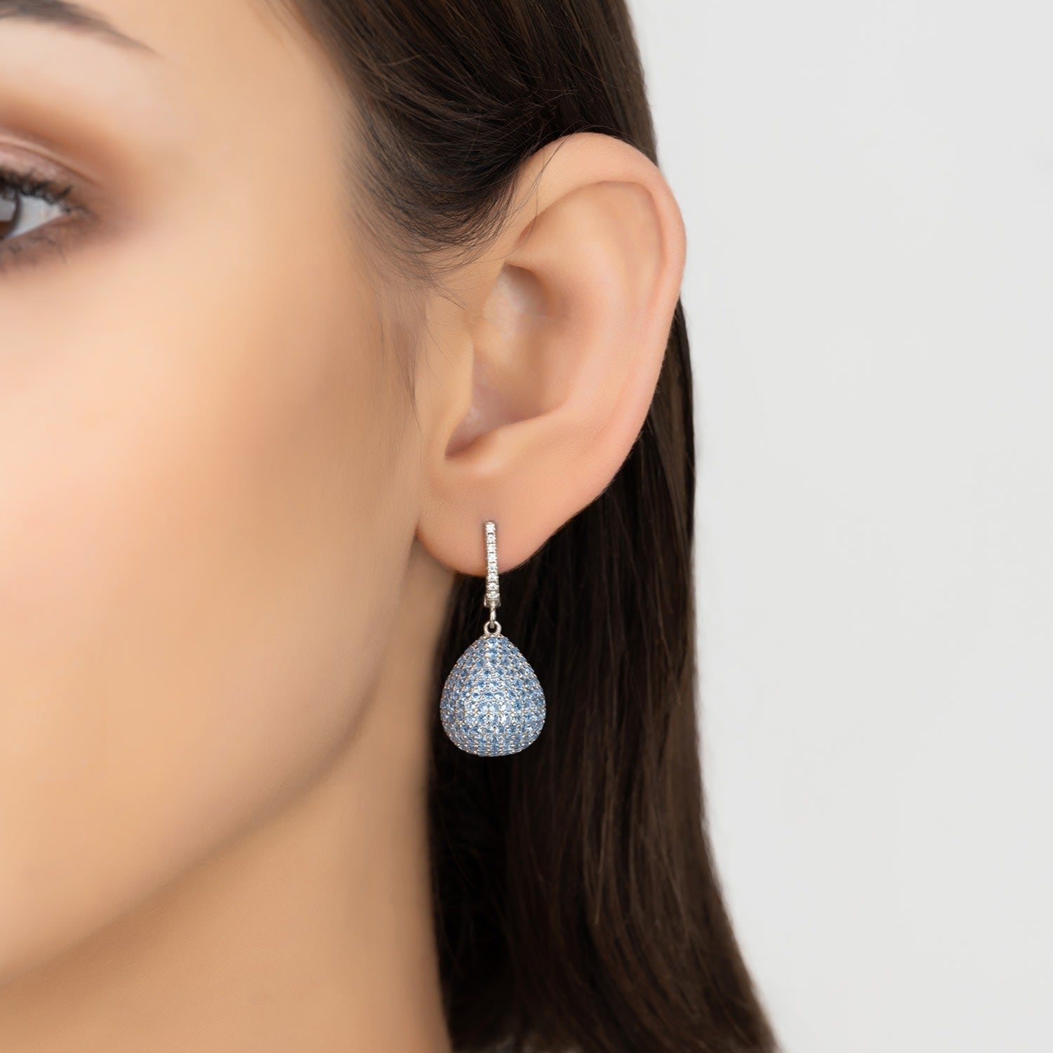 Valerie Pear Drop Gemstone Earrings Silver Ice Blue