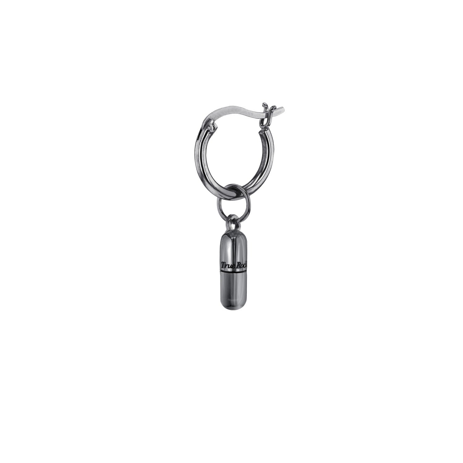 Gun Metal Grey Mini Pill Charm On Gun Metal Grey Hoop