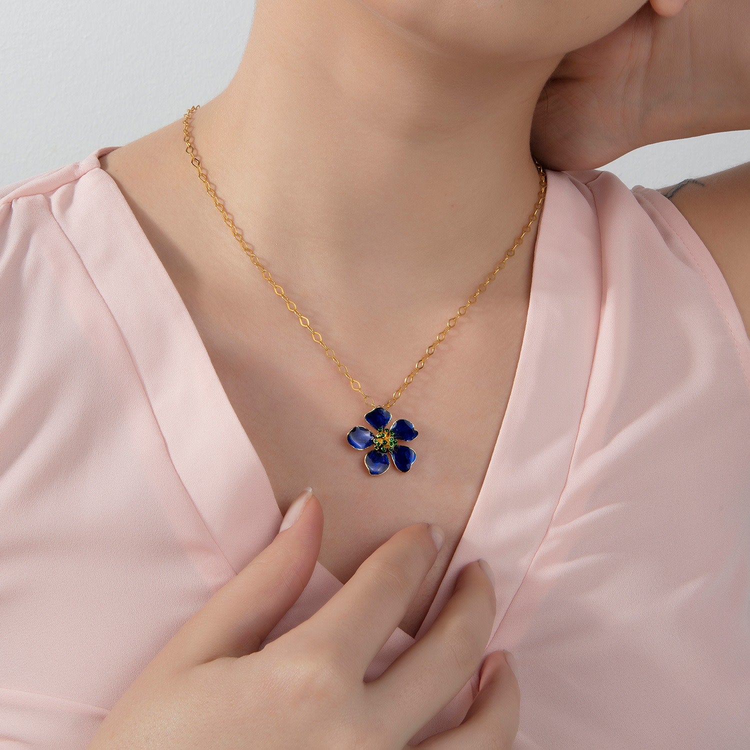 Navy Blue Cherry Blossom Flower Necklace
