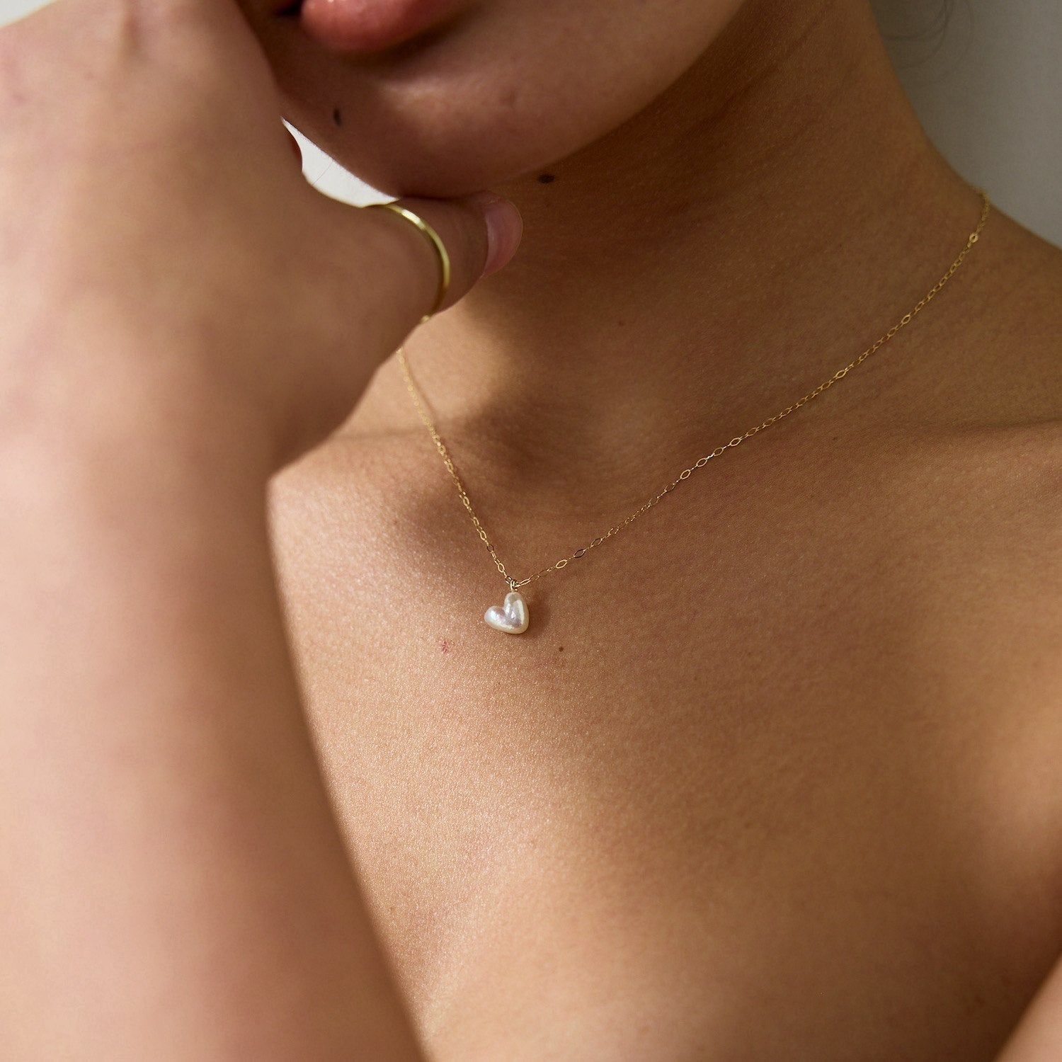 Heart Akoya Pearl Necklace,Gold