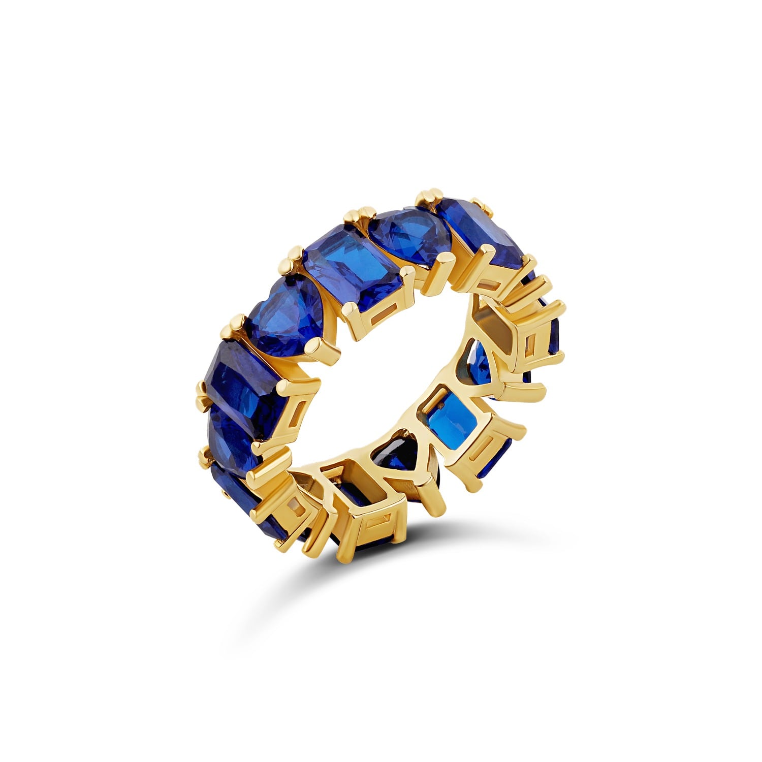 Heart And Emerald Eternity Band - Gold & Blue