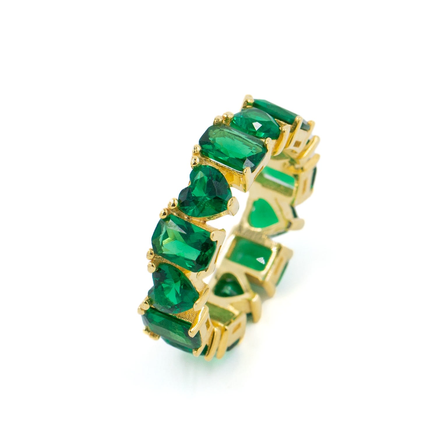 Heart And Emerald Eternity Band - Gold & Green
