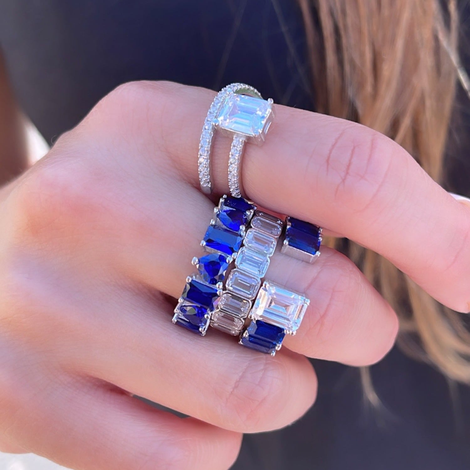 Heart And Emerald Eternity Band - Silver & Blue