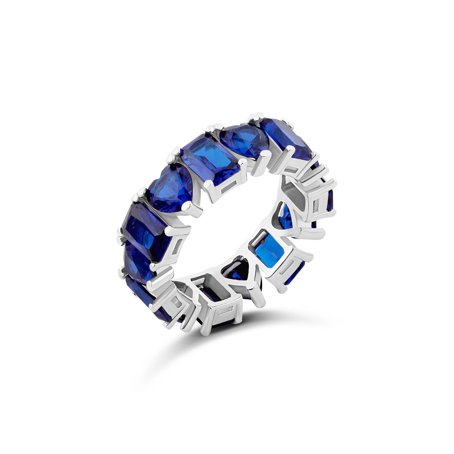 Heart And Emerald Eternity Band - Silver & Blue