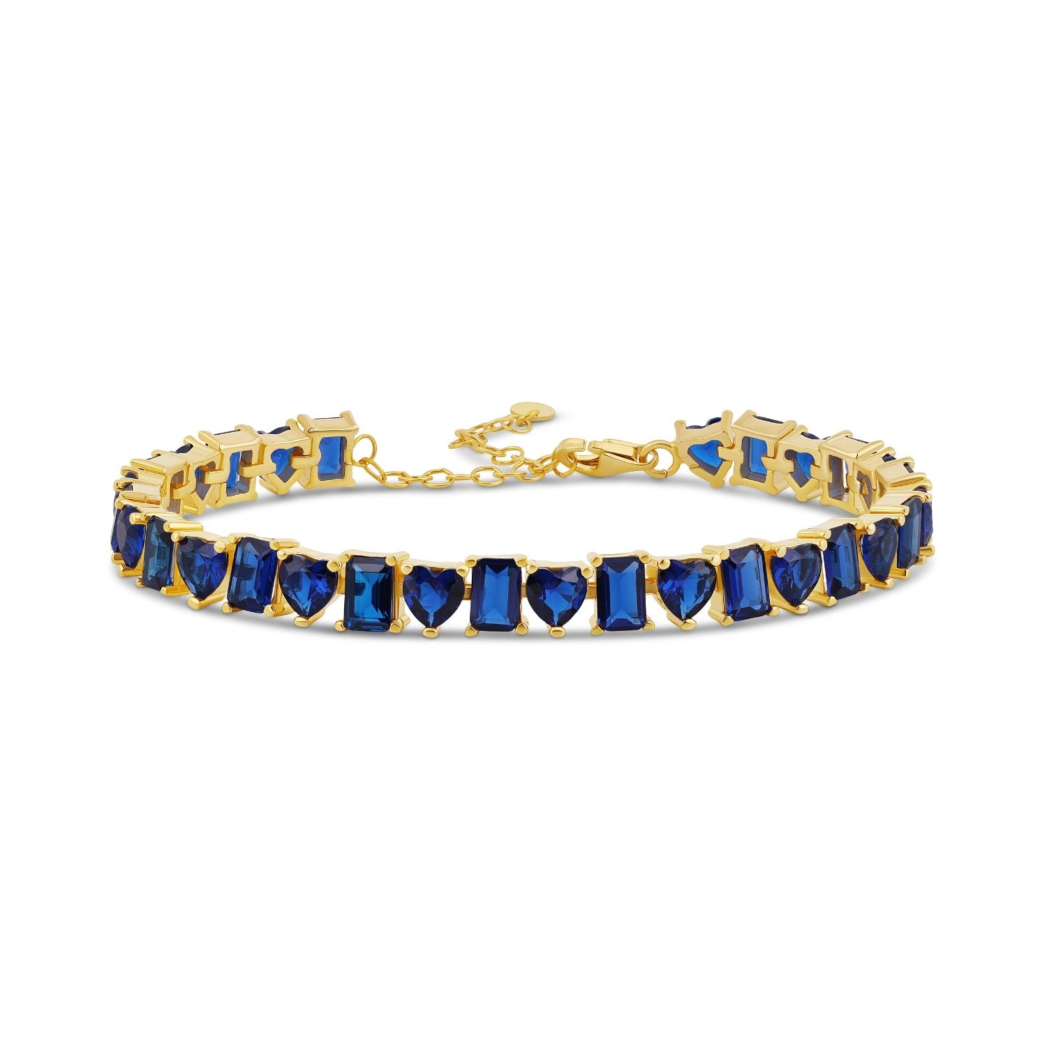 Heart And Emerald Shape Tennis Bracelet - Blue