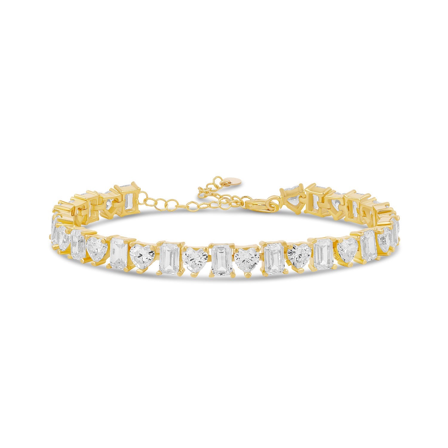 Heart And Emerald Shape Tennis Bracelet - Gold