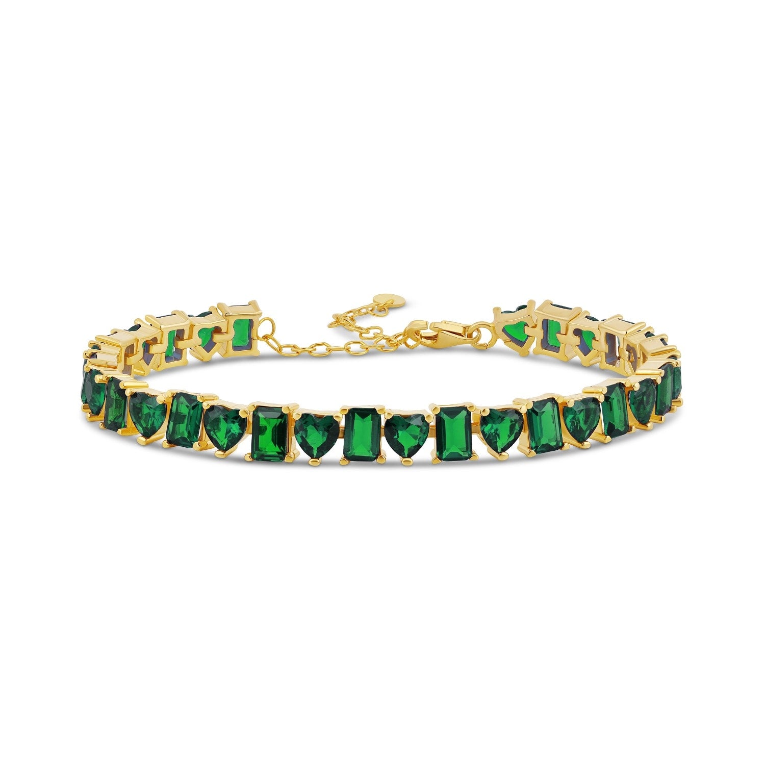 Heart And Emerald Shape Tennis Bracelet - Green