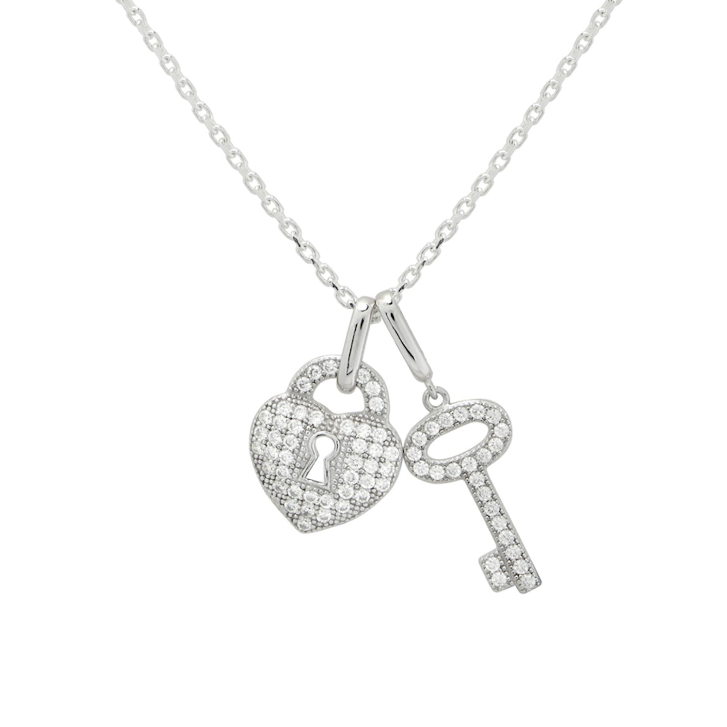 Heart And Key Charm Silver Necklace