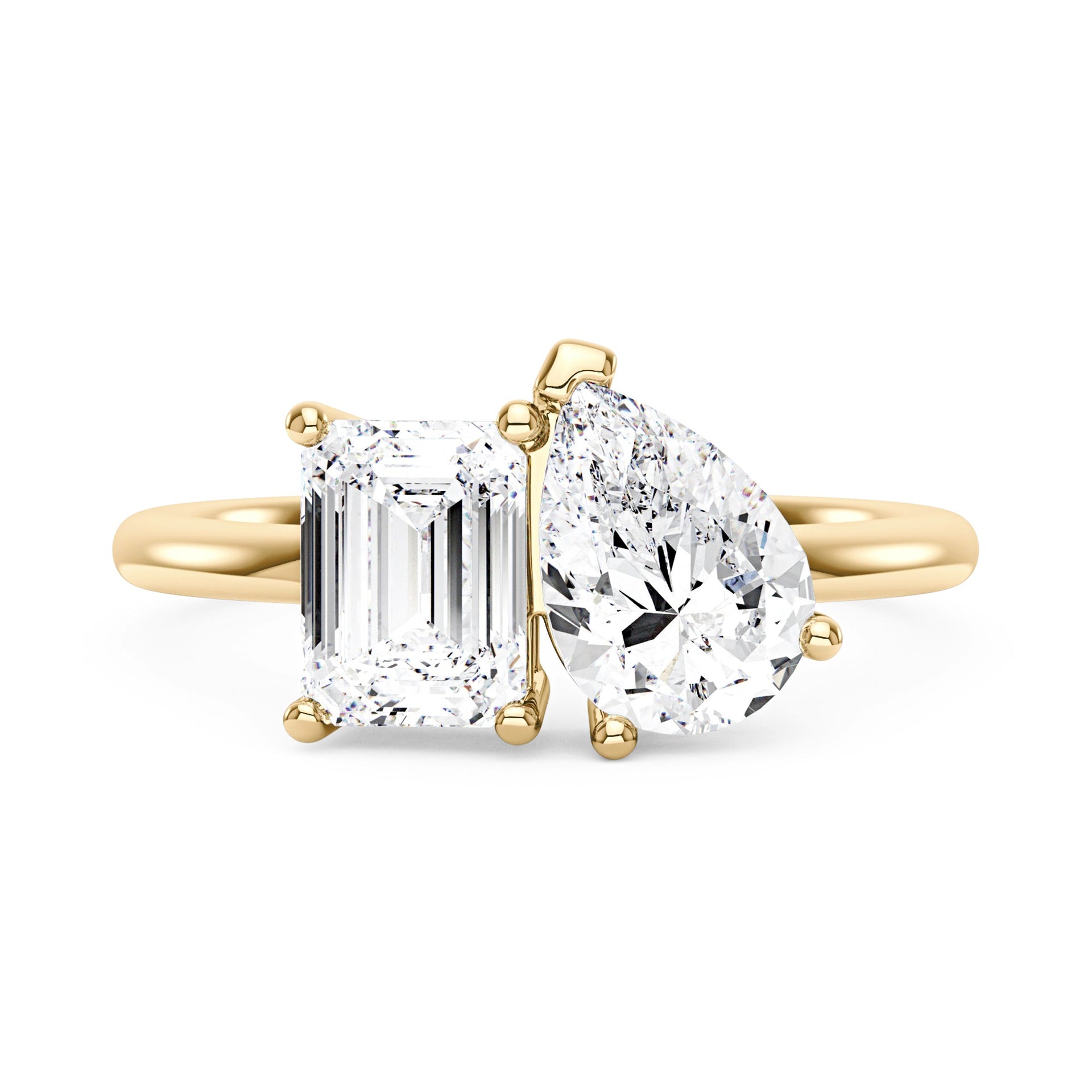 2 Carat Emerald and Pear Moissanite Toi et Moi Ring