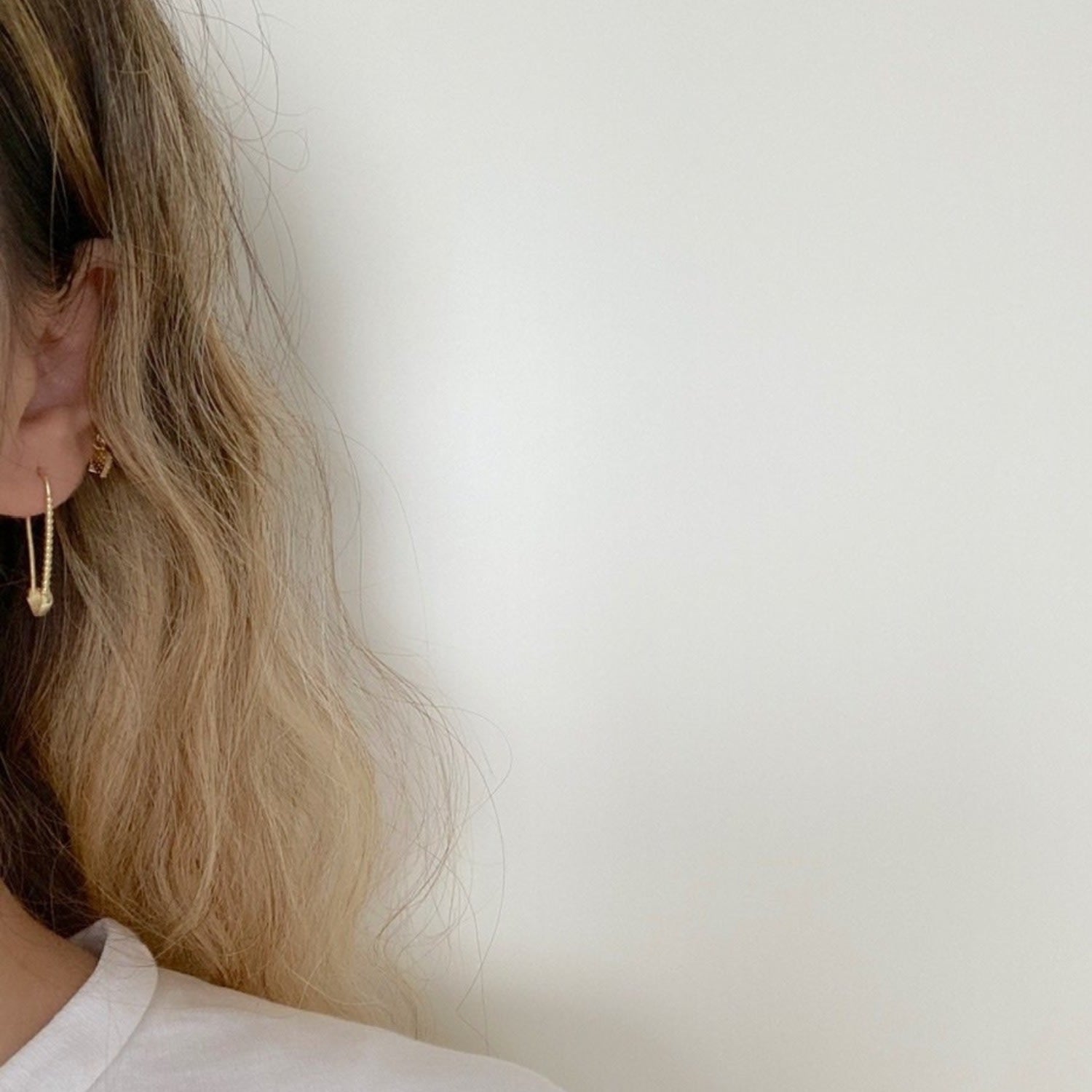 Heart Beaded Safety Pin Sterling Silver Earring - Rose Gold