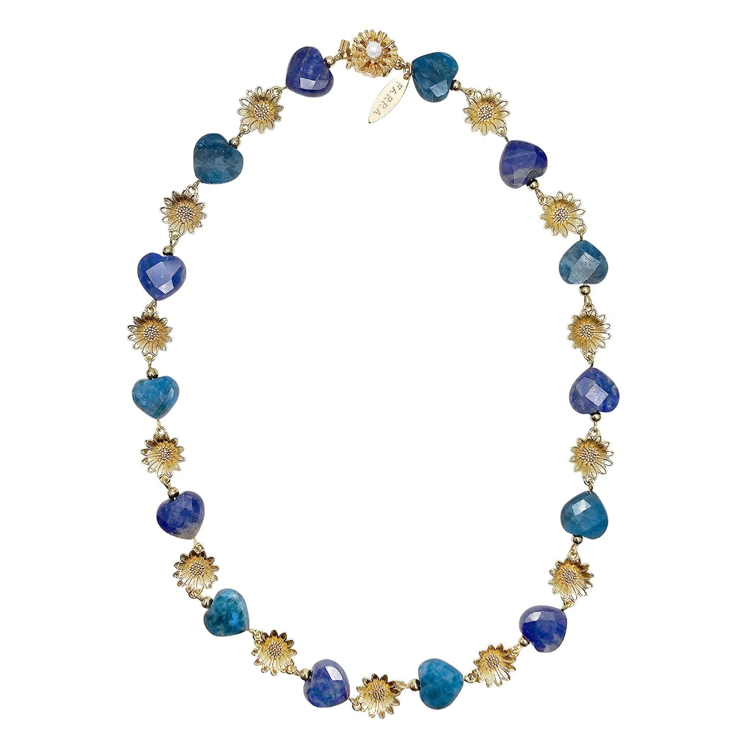 Heart Blue Gemstone With Flower Charms Statement Necklace