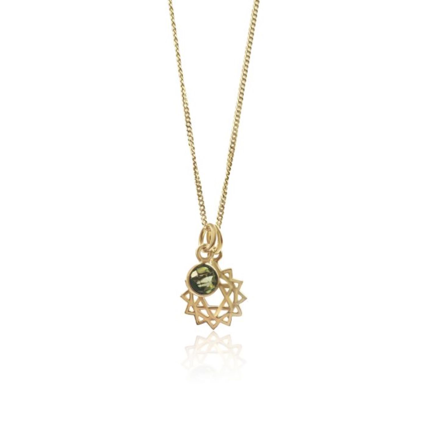 Heart Chakra/Anahata Chakra Charm Necklace In Gold Vermeil– Peridot
