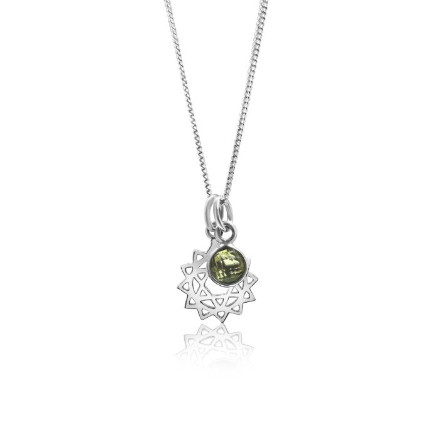 Heart Chakra/Anahata Chakra Charm Necklace In Sterling Silver – Peridot