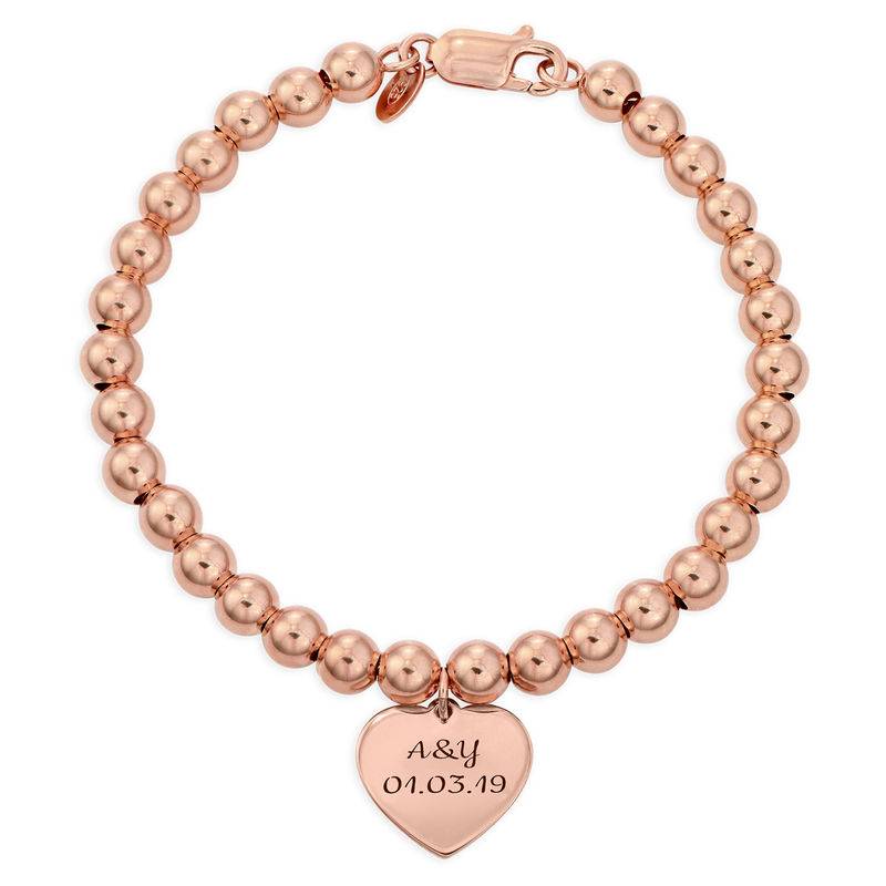 Heart Charm Beaded Bracelet in Rose gold Plating