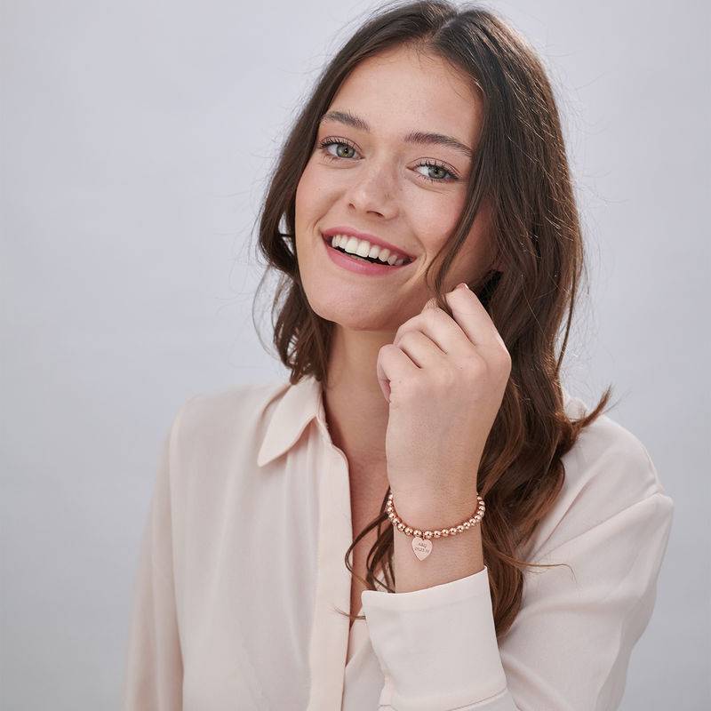 Heart Charm Beaded Bracelet in Rose gold Plating