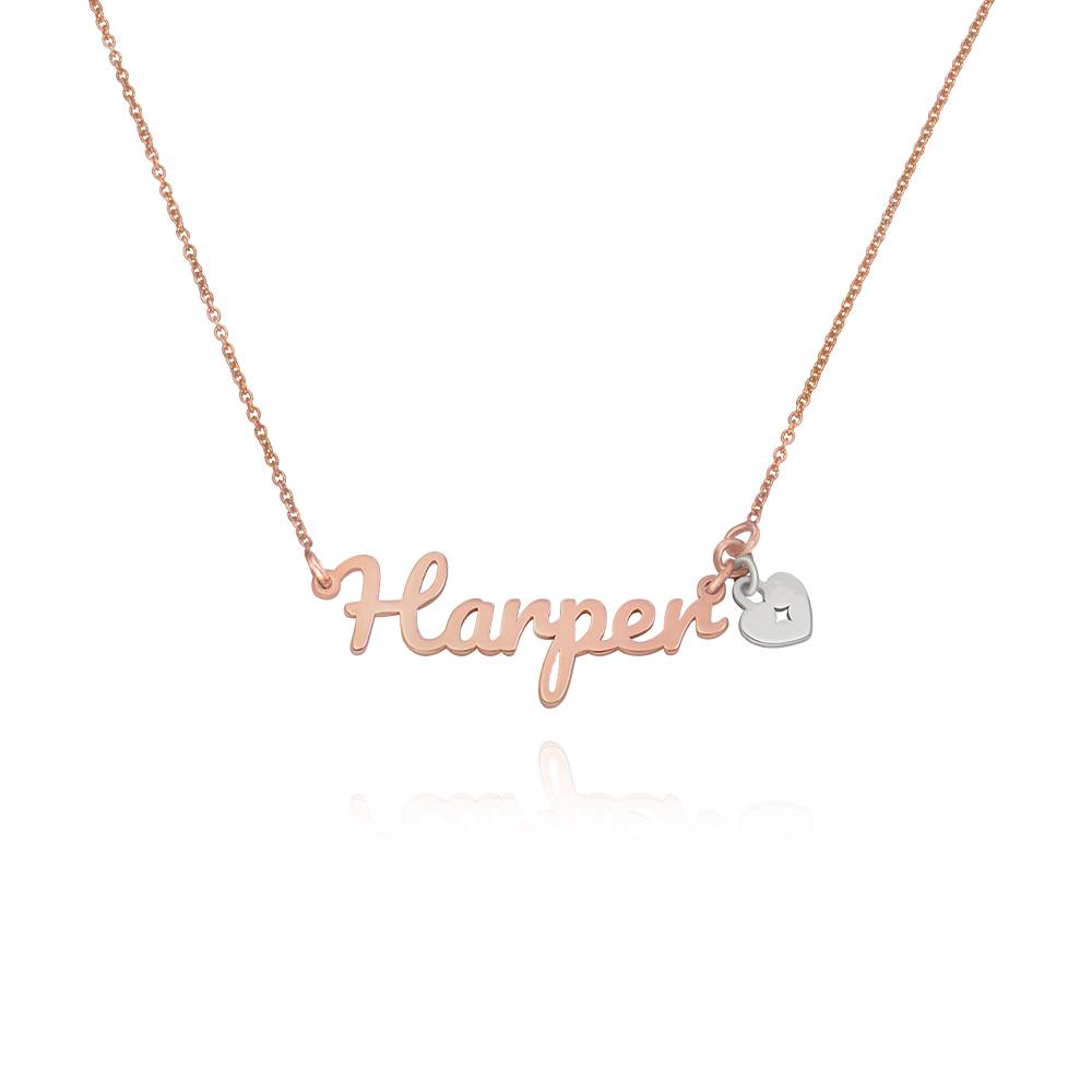 Heart Charm Name Necklace in 18K Rose Gold Plating