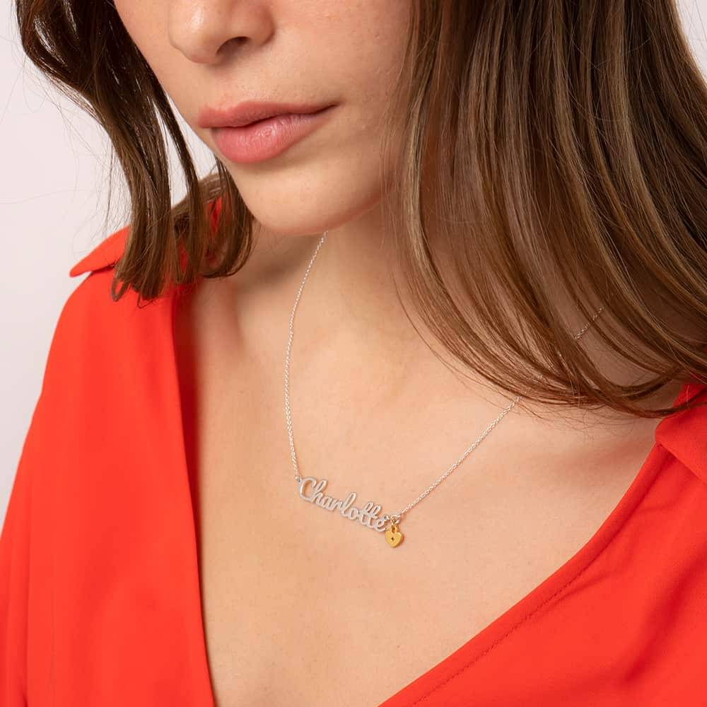 Heart Charm Name Necklace in Sterling Silver