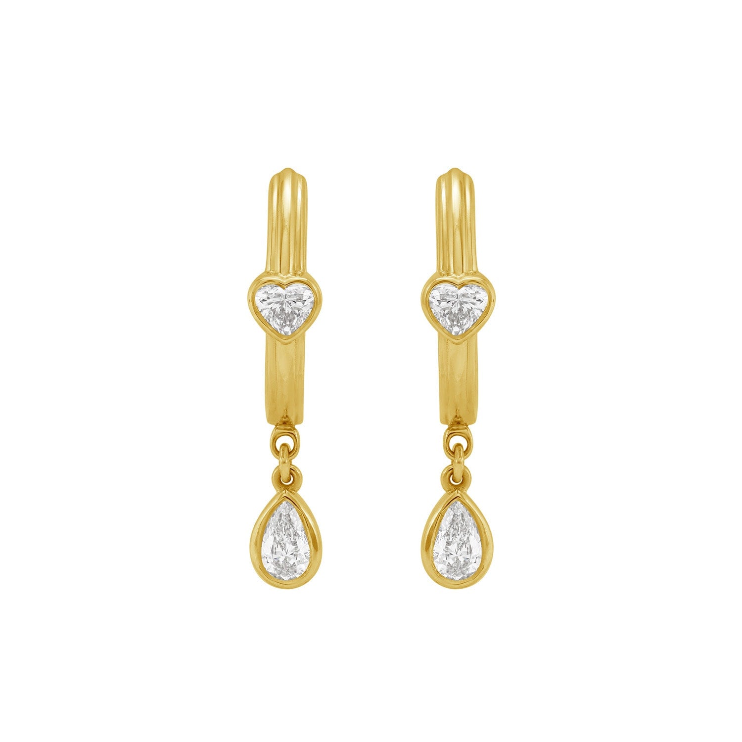 Heart Cut Diamond Hoop Earrings In Yellow Gold