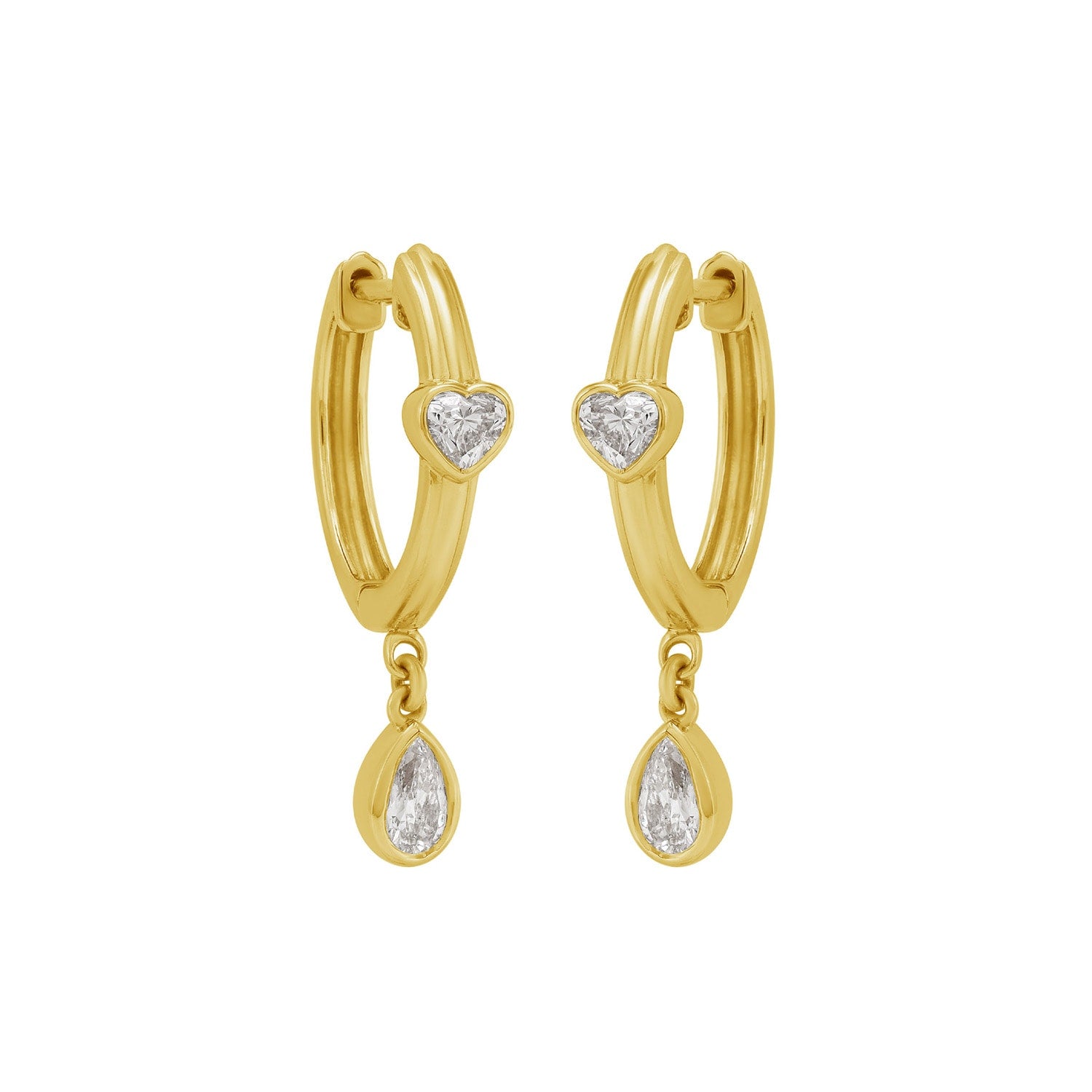 Heart Cut Diamond Hoop Earrings In Yellow Gold