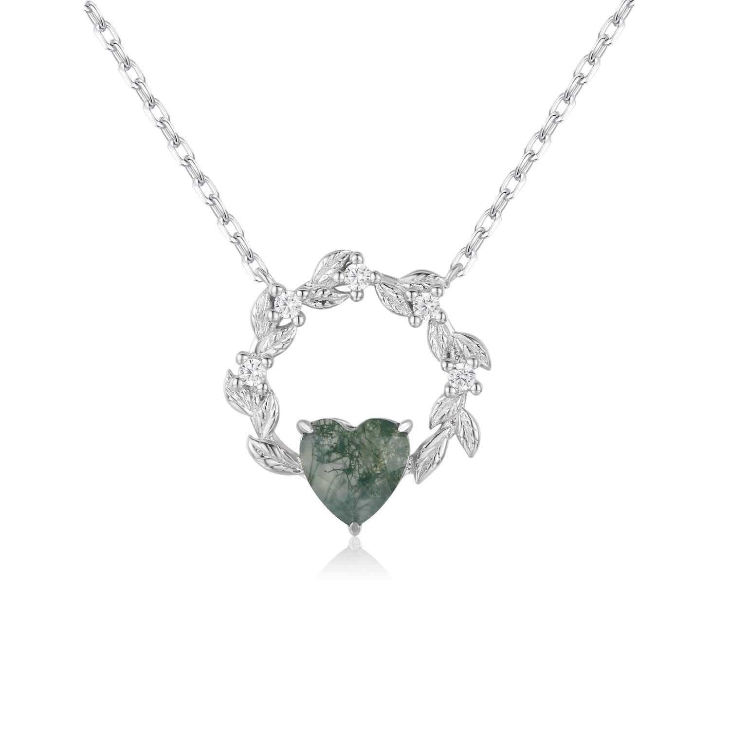 Heart Desire Moss Agate White Gold Vermeil Necklace©
