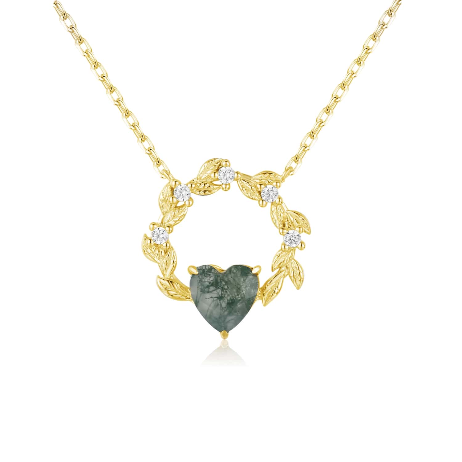 Heart Desire Moss Agate Yellow Gold Vermeil Necklace©