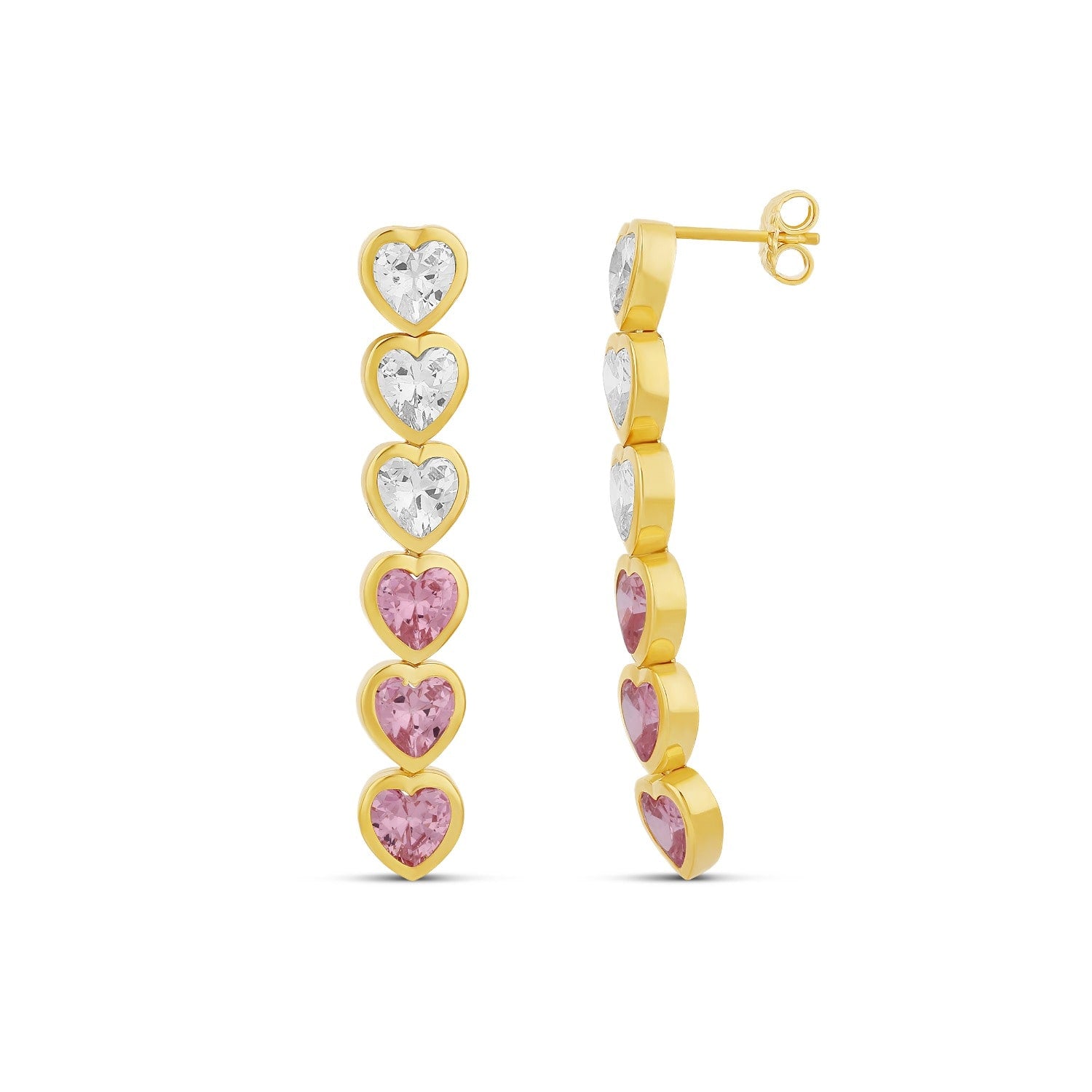 Heart Drop Earrings - Half Pink & Half White