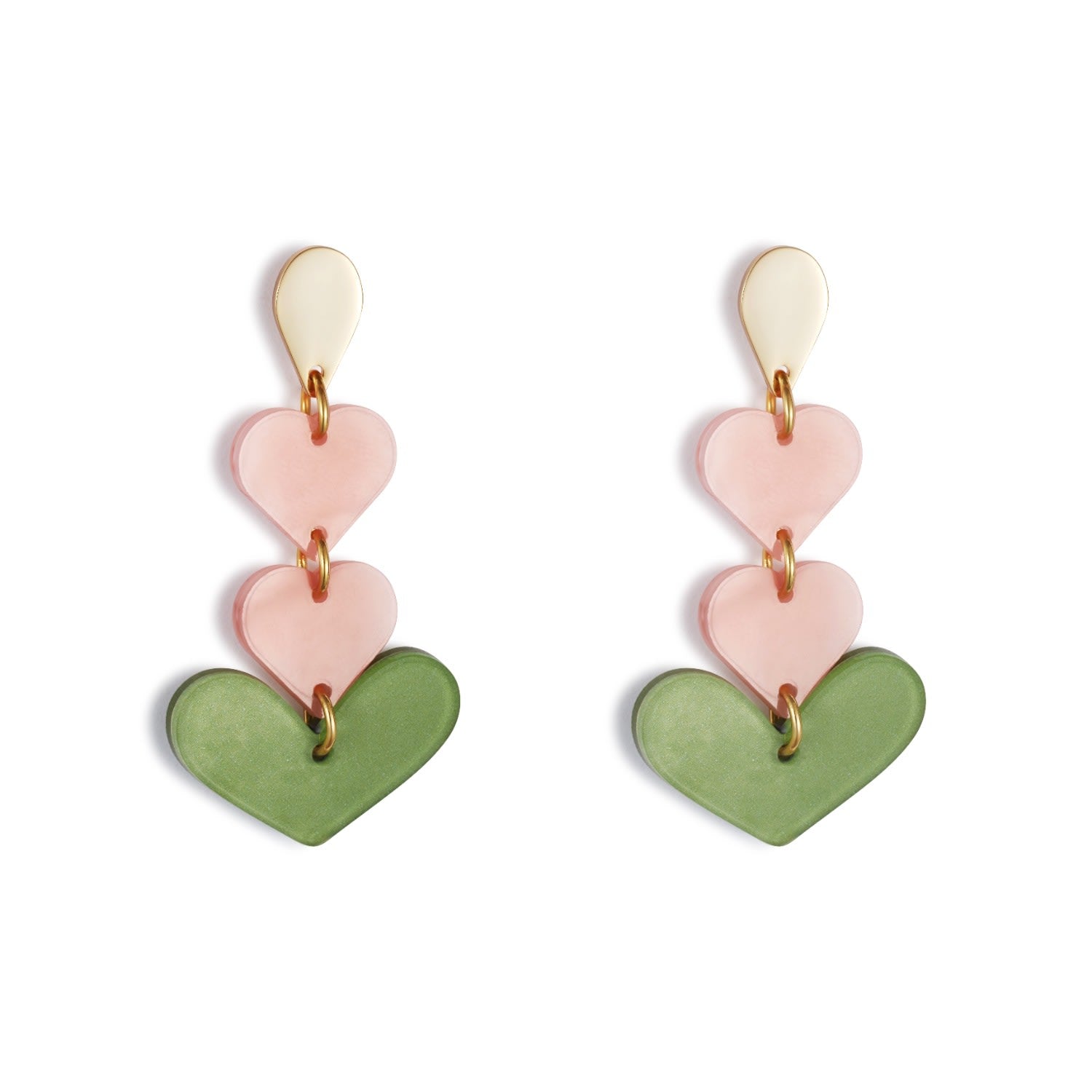 Heart Drop Earrings - Pink And Green